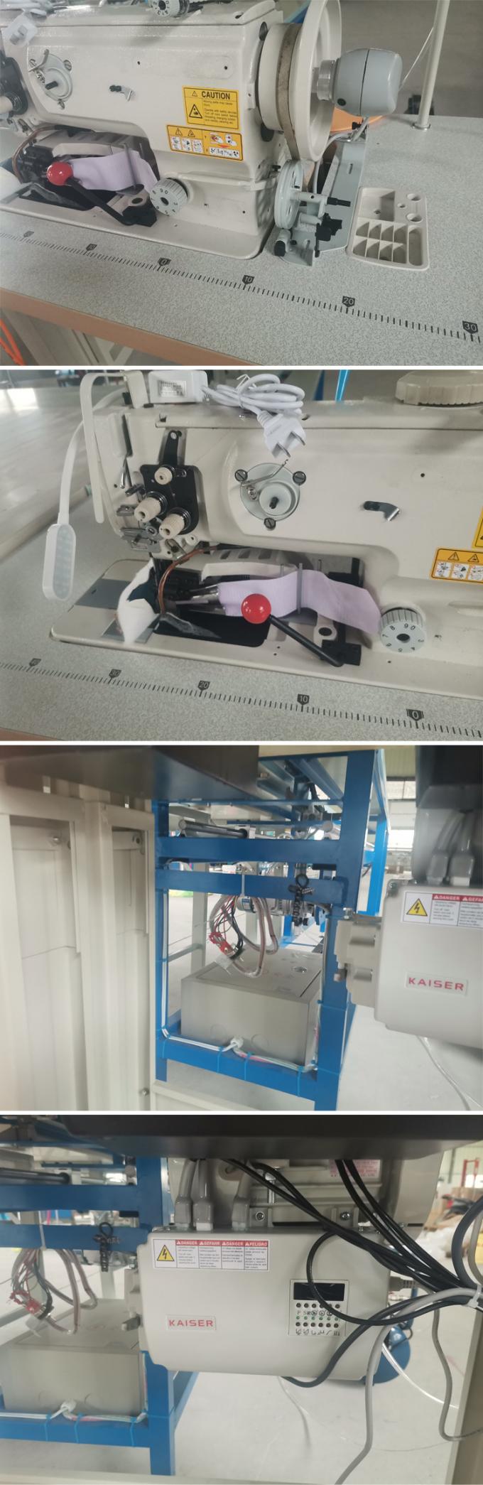 Recorte del borde de la cinta de la producción del edredón que confina que cose haciendo la máquina